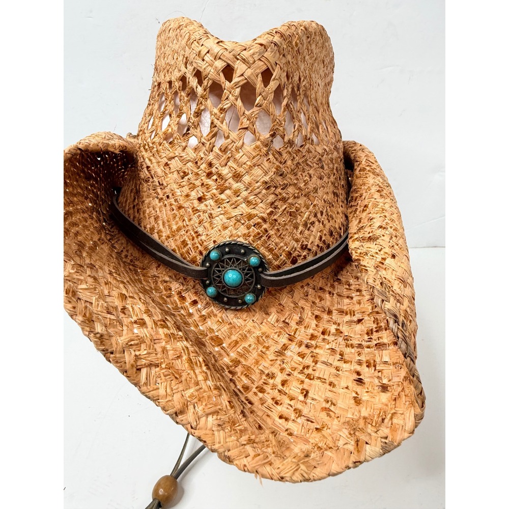 Run A Muck Straw Cowboy Hat L/XL Western Raffia Beach Sun Hat Chin Strap - Picture 6 of 14